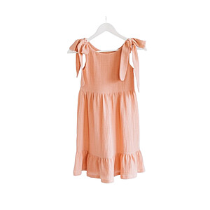 Rochie vaporoasă din bumbac – culoare piersică, bretele cu fundă